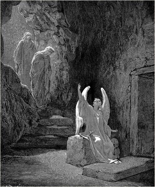 Dore engraving: the angel at the empty tomb